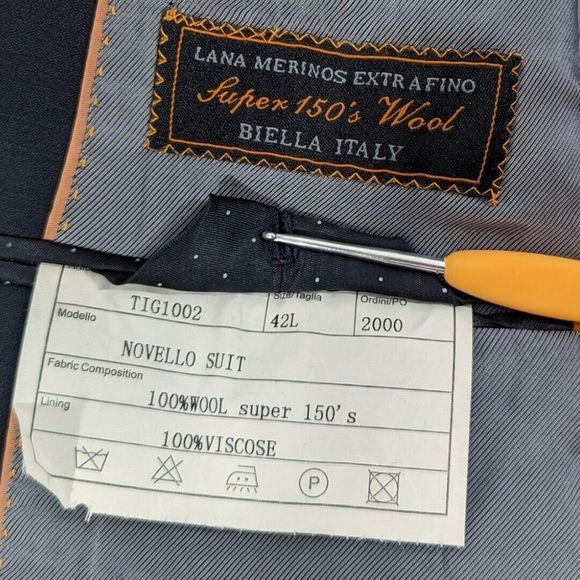 Tiglio 150's Mens Suit 2 Button Navy Novello Wool Jacket Blazer‎ 42L - Picture 6 of 6